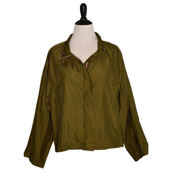 LOGO LORI GOLDSTEIN NEW $94 Nylon Zip Front Jacket Dark Olive Large - Picture 1 of 3